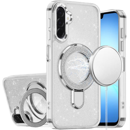 Phone Case for Samsung Galaxy A17 5G Colofull Transparent Glitter Magnetic Ring Stand Shockproof Rotating Grip Protective Hybrid Durable Cover