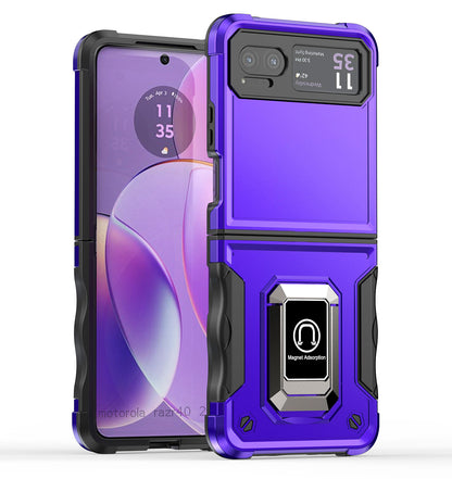 For Motorola Razr 2023 Hybrid Stand Magnetic Ring Holder Kickstand Heavy Duty Rugged Drop Silicone & Hard PC Shockproof Case Cover Dark Purple