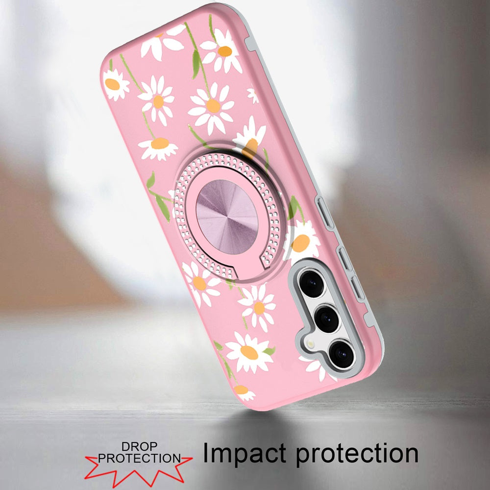 For Samsung Galaxy S25 Plus /S25+ /S24/Plus Pattern Design Hybrid with Invisible Ring Stand & Magnetic Back, Shockproof Protective Grip Case Cover