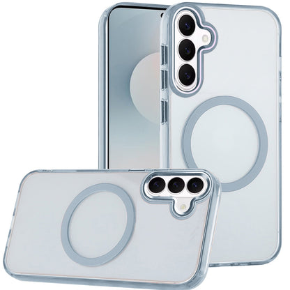 For Samsung Galaxy S26 Transparent Back Hybrid Case - Magnetic Circle, Color Frame, Metal Buttons, MagSafe Compatible Case Cover