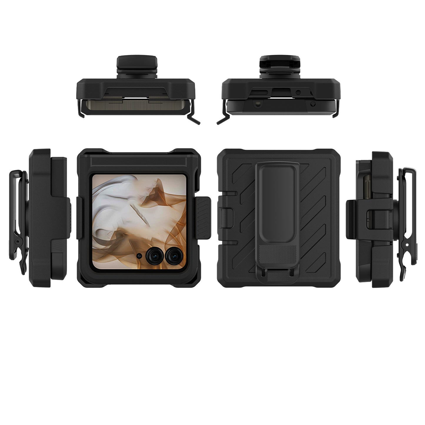 For Motorola Razr 2025 Premium Tough Hybrid Case with Belt Clip Holster, Shockproof Rugged Design, Textured 2in1 Non-Slip Case Cover Black