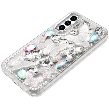 For Samsung Galaxy S23 3D Diamond Floral Butterfly Bling Stone Hybrid, Sparkly Rhinestone Gemstone Back Shockproof Case Cover
