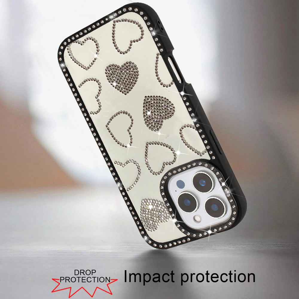 For iPhone 16 Pro Max (6.9") Spread Love Glitter Shimmer Bling Diamond Edge Hybrid Drop Protection Shockproof Design Case Cover