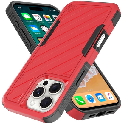 For Apple iPhone 16 Pro Hybrid lined shockproof dual layer Rugged 2in1 Hard PC & Silicone TPU Non Slip Textured Tough Armor Case Cover Red+Black