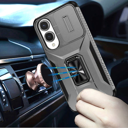 For Samsung Galaxy S25 EDGE Case, Camera Cover with Magnetic Rotation Ring Stand, Military Grade Hybrid Hard TPU Shockproof Case Cover Gray