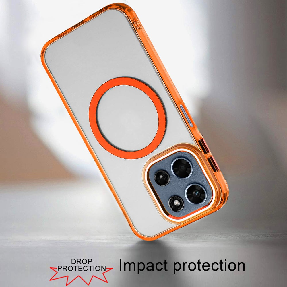 For Motorola Moto G 5G 2026/2025 Transparent Back Hybrid Case - Magnetic Circle, Color Frame, Metal Buttons, MagSafe Compatible Case Cover Cosmic Orange