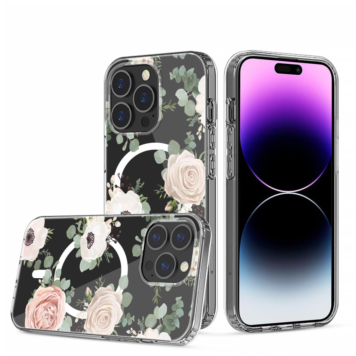 For Apple iPhone 17E /16E Hybrid Flower Design Stylish Fashion Case, MagSafe Compatible, Thick Shockproof Hard PC Case Cover