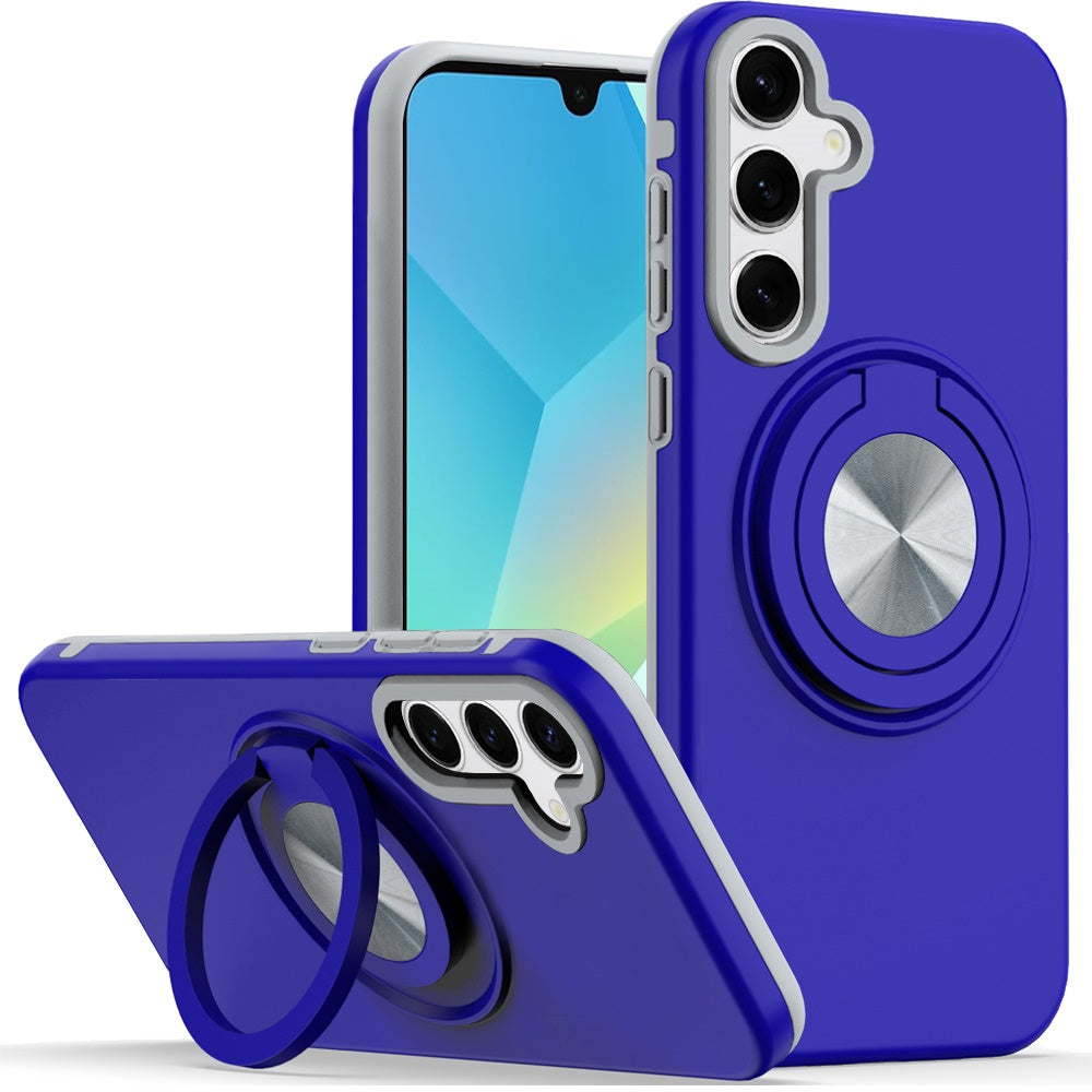 For Samsung Galaxy A16 Metal Matte Hybrid with Invisible Rotational Ring Stand, Car Mount Friendly, Military Grade Slim Fit Sturdy Case Cover
