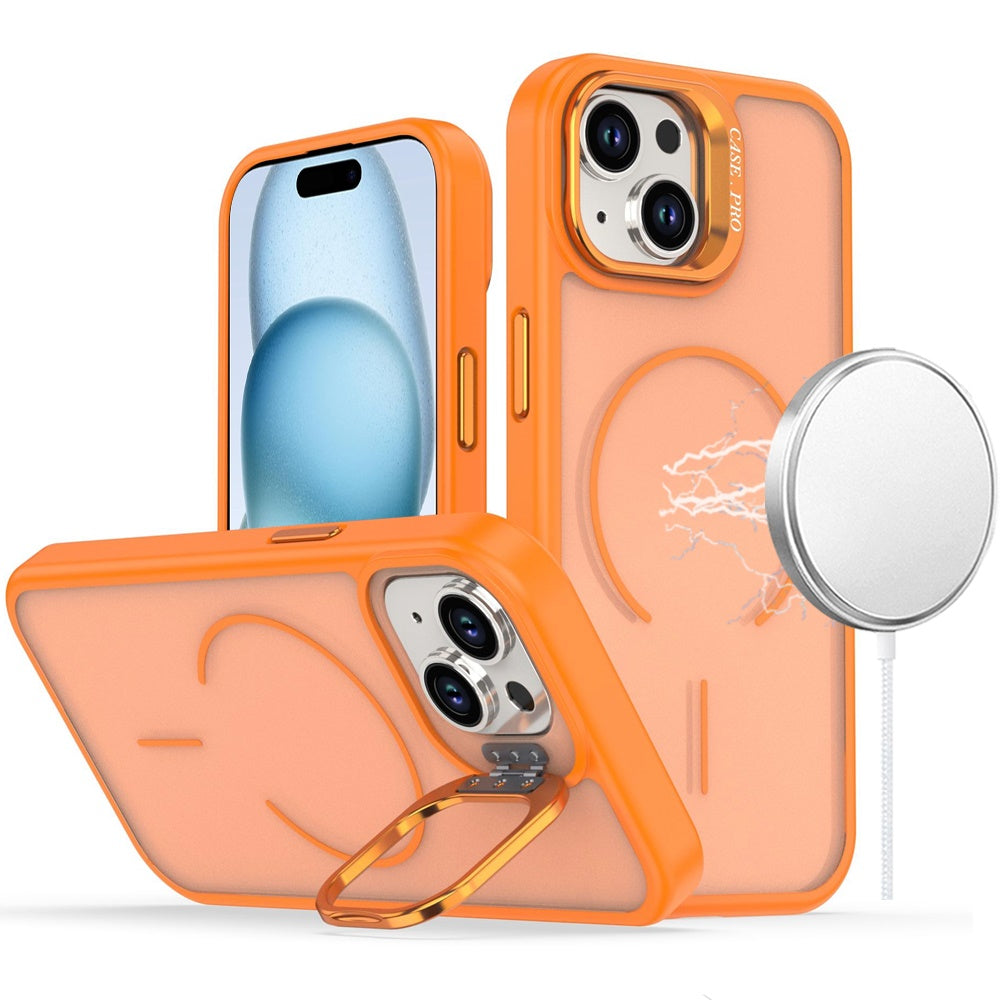 For Samsung Galaxy S26 Magnetic Matte Metal Camera Stand Hybrid Drop Protection Durable Shockproof Slim Fit Design Case Cover Cosmic Orange