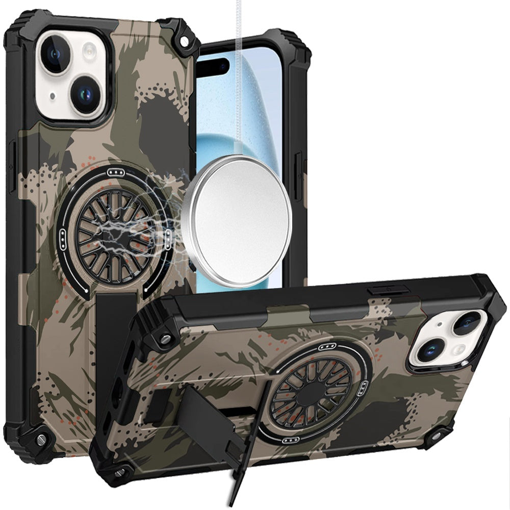 For Apple iPhone 17 Pro Max Magnetic Invisible Kickstand Holder with CD Texture Design, Shockproof Hybrid Military Grade Heavy Duty Case Cover