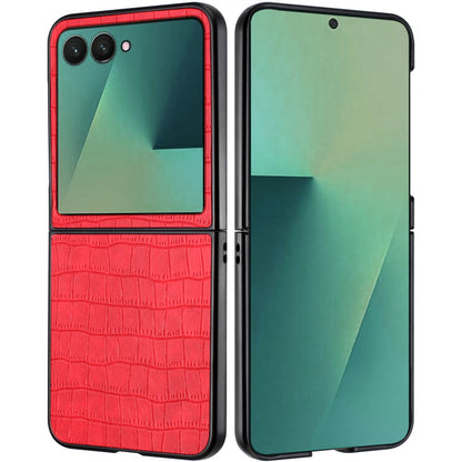 For Samsung Galaxy Z Flip 7 PU Vegan Leather Case, Premium Snap-On Hard Shell Cover, Slim Fit Protective Matte Finish Case Cover