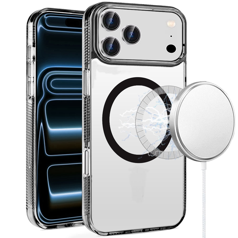 For Apple iPhone 17 Pro (6.3") MagSafe Compatible Integrated Technology Clean Transparent Hybrid Armor TPU Frame Case Cover Cosmic Orange