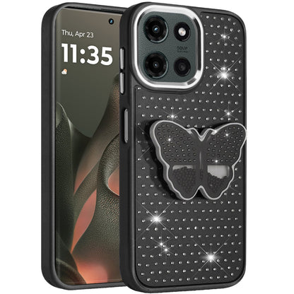 For Motorola Edge 2025 Butterfly Moveable Grip 3D Pop Stand Full Diamond Bling Sparkling TPU Fashion Hybrid Case Cover