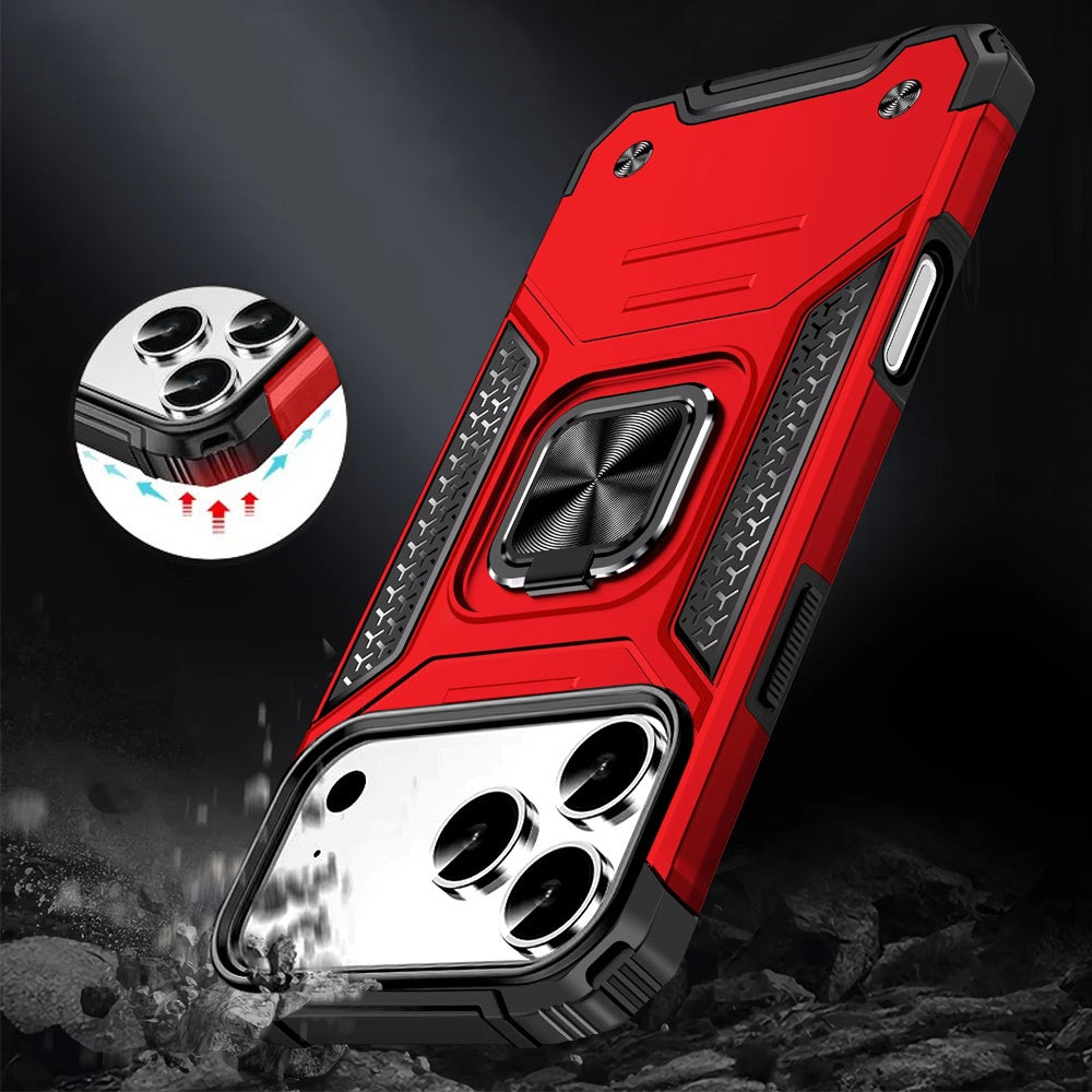 For Apple iPhone 17 Pro Max Armor Hybrid Magnetic Stand with Ring Holder Kickstand Shockproof Heavy-Duty Durable Rugged TPU Dual Layer Case Cover