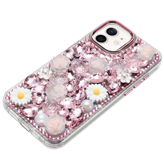 For Motorola Moto G Stylus 5G 2025 Fashion Daisy Floral Series, Full 3D Bling Crystal Diamonds Sparkling Rhinestone Glitter Hybrid Design Case Cover