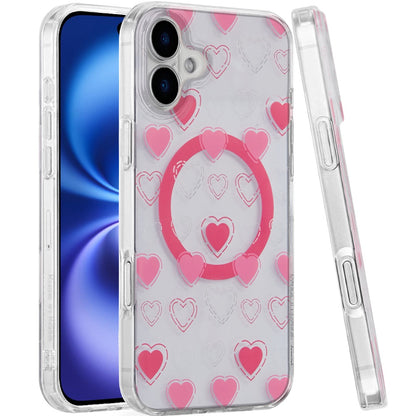 For Apple iPhone 17 AIR Stylish Pattern Fashion IMD Printed Design TPU Double Layer Slim Shockproof with Magnetic Back Case Cover Pink Heart