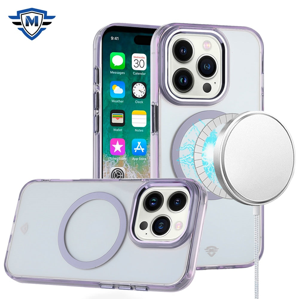 For Apple iPhone 16 Pro Max (6.9") Transparent Hybrid Circle Ring Magnetic Compatible with MagSafe Color Frame Metal Buttons Case Cover