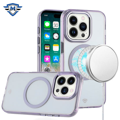 For Apple iPhone 16 Pro Max (6.9") Transparent Hybrid Circle Ring Magnetic Compatible with MagSafe Color Frame Metal Buttons Case Cover