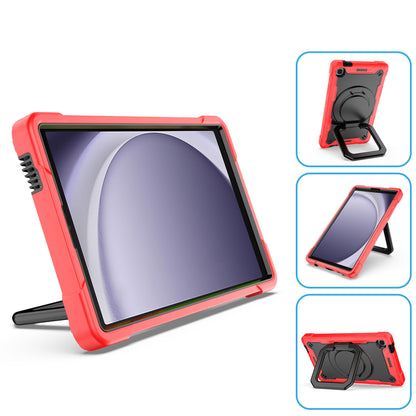 For Tough Hybrid 3 in 1 Case with 180° Rotating Kickstand, Adjustable Shoulder Strap, Shockproof TPU Rubber PC Red / Black Tablet Case Cover