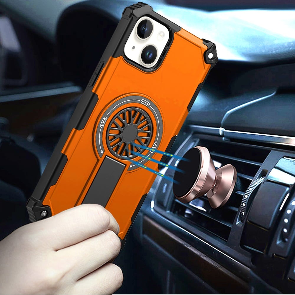 For Apple iPhone 11 Texture Design Invisible Kickstand Case, MagSafe Compatible Hybrid Shockproof Cover, Car Mount Friendly Case Cover Cosmic Orange