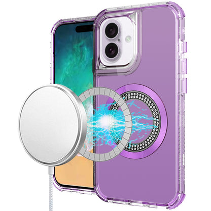 For iPhone 16 (6.1") Magnetic Circle Compatible with Magsafe, Hybrid Chrome 3in1 Transparent Shockproof TPU Bumper Case Cover Purple