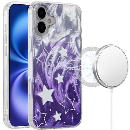 For Apple iPhone 17 Stylish Pattern Fashion IMD Printed Design TPU Double Layer Slim Shockproof with Magnetic Back Case Cover Gradient Purple Star