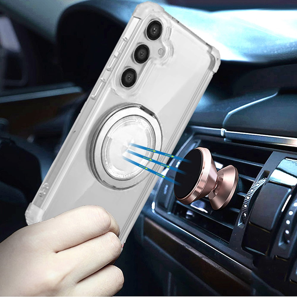 For Samsung Galaxy S23+ / S23 Plus Magnetic [Compatible with Magsafe] with 360° Rotatable Ring Holder Invisible Stand Transparent Case Cover Clear