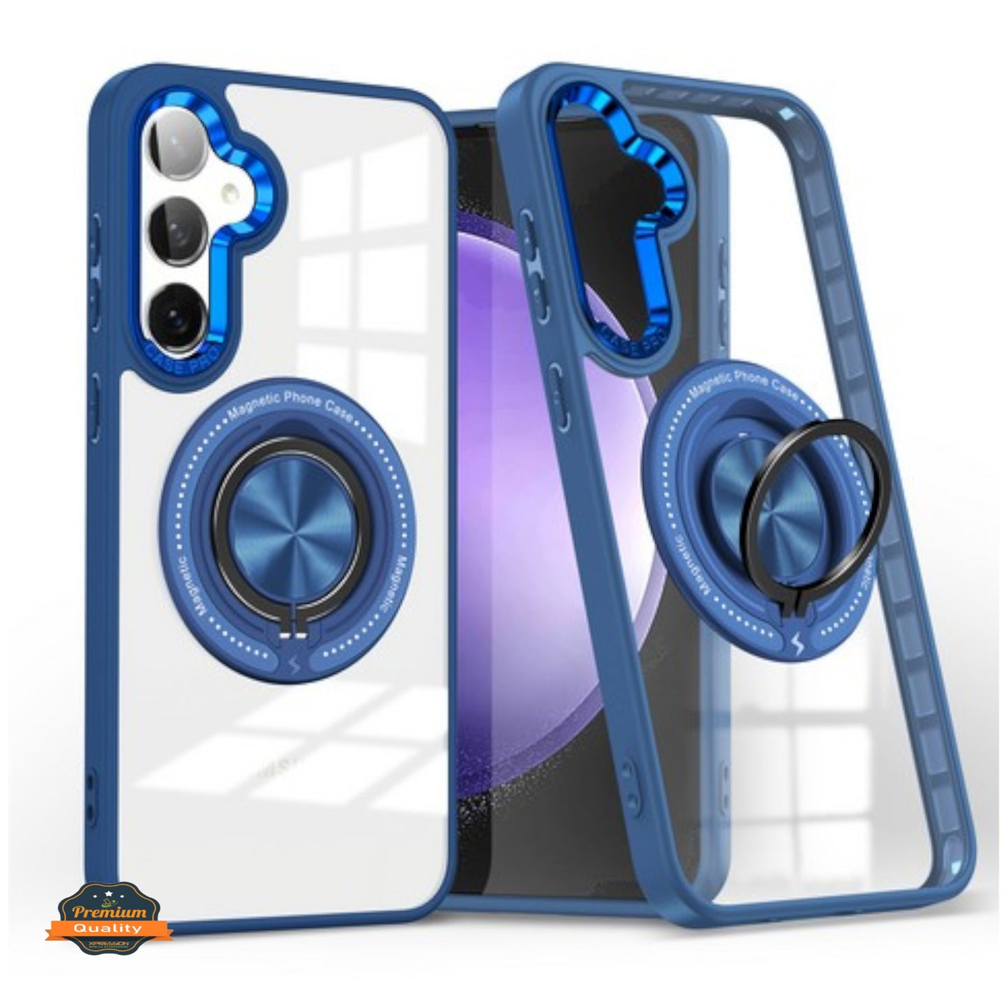 For Samsung Galaxy S25+ S25 Plus /S24+ Clear Transparent Back Hybrid with Rotating Ring Stand, MagSafe Compatible Shockproof Slim TPU PC Case Cover