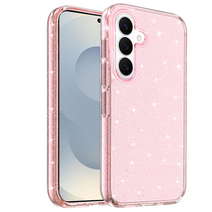 For Samsung Galaxy S26 Transparent Glitter Shiny Sparkle Bling TPU Rubber Hard Back Hybrid Frame Shockproof Case Cover