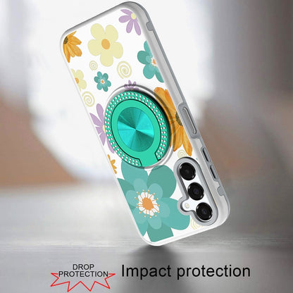 For Samsung Galaxy A16 5G Pattern Design Hybrid with Invisible Ring Stand & Magnetic Back, Shockproof Protective Grip Case Cover