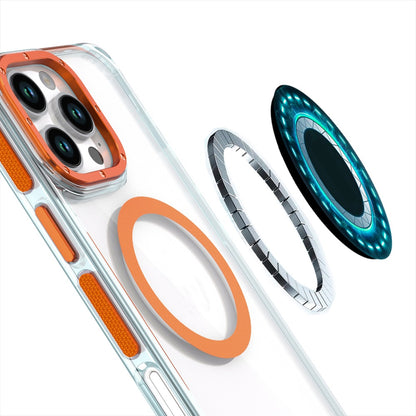 For Apple iPhone 16 Pro Transparent back with Colorful Frame Strong Magnetic Circle [Compatible with Magsafe] Slim Case Cover Orange