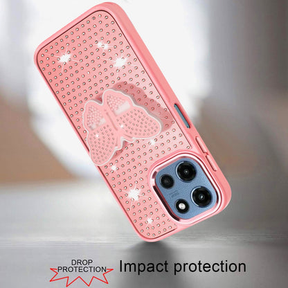 For Motorola Moto G 5G 2026/2025 Butterfly Moveable Grip 3D Pop Stand Full Diamond Bling Sparkling TPU Fashion Hybrid Case Cover Pink