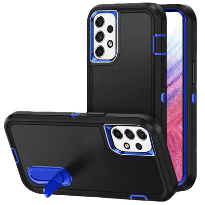 For Apple iPhone 16 (6.1") Hybrid 3 Layers Hard 3in1 Shockproof with Kickstand Heavy Duty Hard TPU Rubber Anti-Drop Case Cover Black / Blue