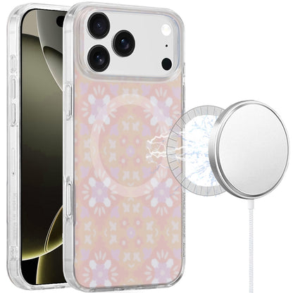 For Apple iPhone 17 Pro Stylish Pattern Fashion IMD Printed Design TPU Double Layer Slim Shockproof with Magnetic Back Case Cover Flowers Pink Gradient