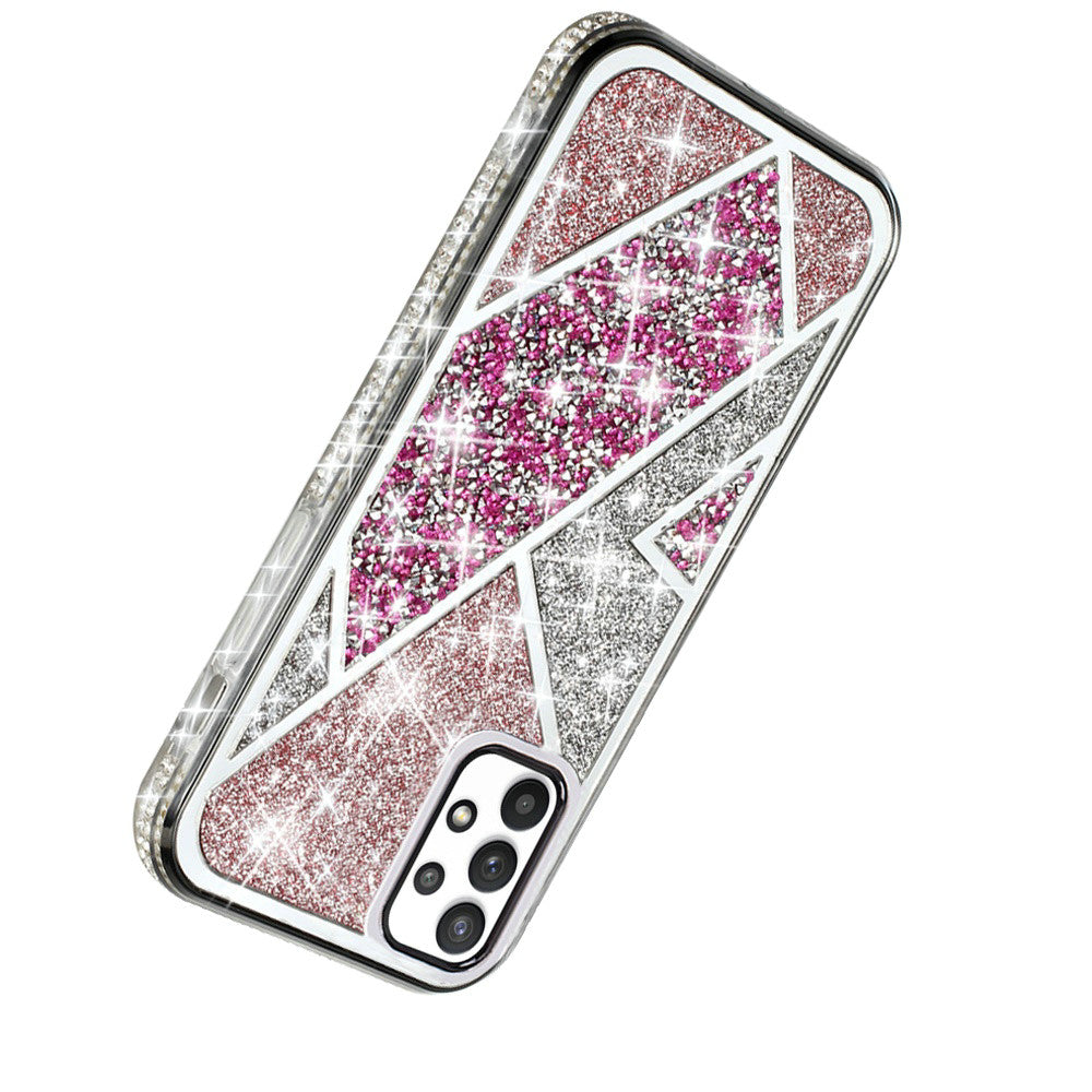 For Apple iPhone 16 Pro (6.3") Cute Fancy Glitter Bling Diamond Rhinestone Sparkly Bumper Fashion Shiny Hybrid Rugged TPU Case Cover Rose Pink