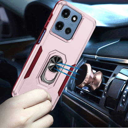 For Motorola Moto G Play 5G 2026 Hybrid Rugged Tough 2in1 Drop-Proof Protection Military Grade Armor with Metal Ring Stand Case Cover Pink