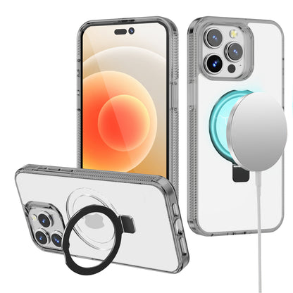 For Apple iPhone 17E /16E Transparent Magnetic Ring Circle Stand with MagSafe Compatible Hybrid Dotted Edged Hard PC Shockproof Case Cover Black