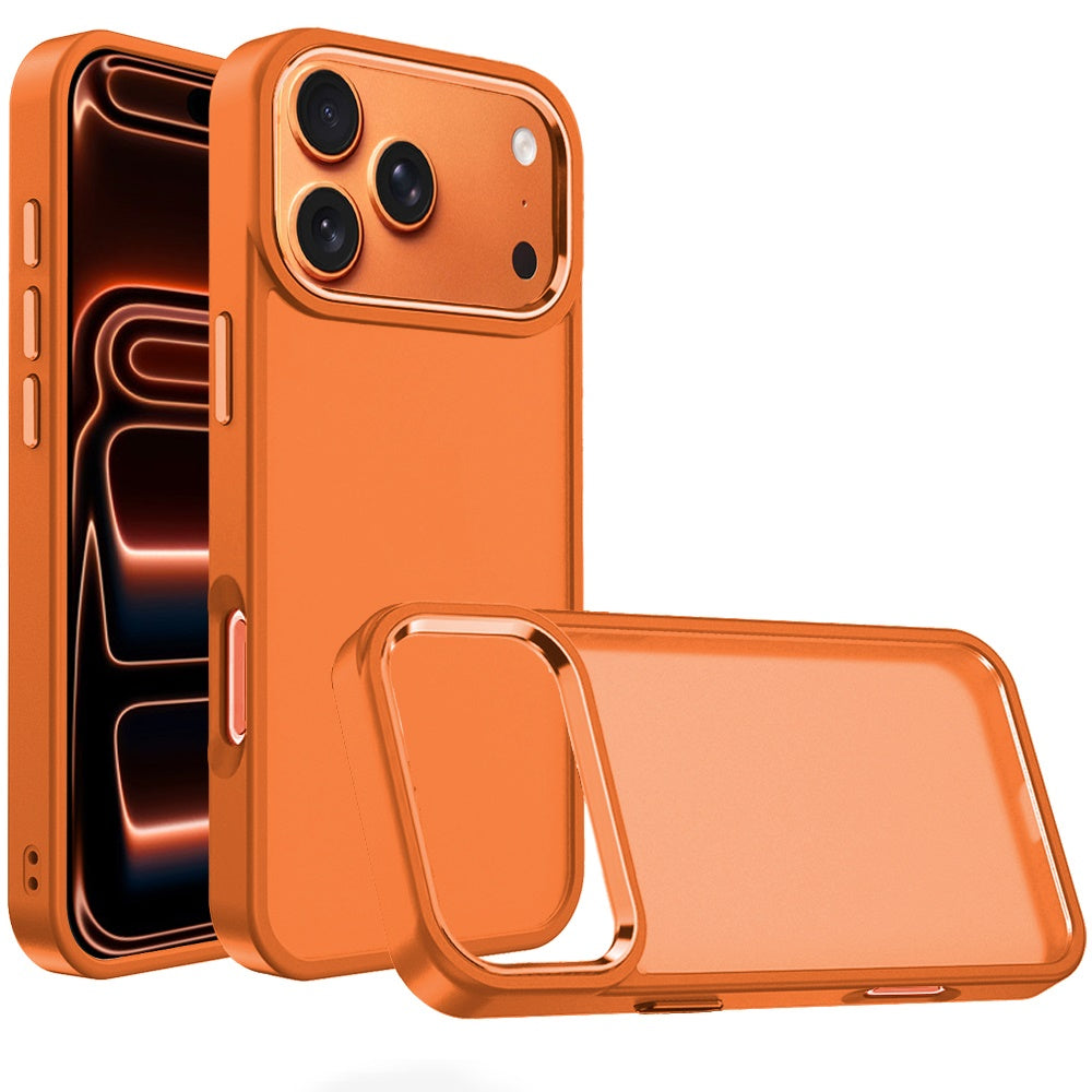 For Apple iPhone 17 Pro (6.3") Slim Fit Hybrid Transparent Thick Acrylic with Metal Buttons Frame Protective Hard PC + TPU Shockproof Case Cover Cosmic Orange