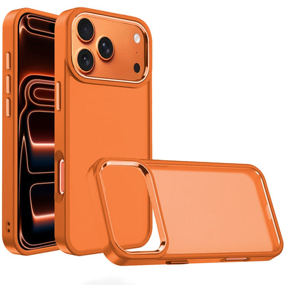 For Apple iPhone 17 Pro (6.3") Slim Fit Hybrid Transparent Thick Acrylic with Metal Buttons Frame Protective Hard PC + TPU Shockproof Case Cover Cosmic Orange
