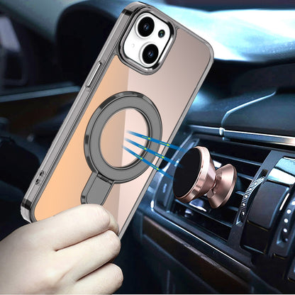 For Apple iPhone 17 (6.3") Chrome Hybrid with Rotating Magnetic Circle Ring Stand, Slim Shockproof Hybrid Case Cover Cosmic Orange