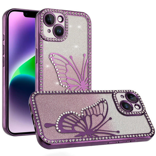 For Samsung Galaxy A16 5G Butterfly Glitter Diamond Shimmer Hybrid Slim & Stylish Electroplated Sparkly Bling Shockproof TPU Protective Case Cover