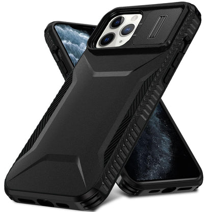 For Apple iPhone 11 Pro Max Slim Fit Shockproof Hybrid with Slide Camera Window Covering, Rugged Tpu Silicone Hard PC Bumper Case Cover Black