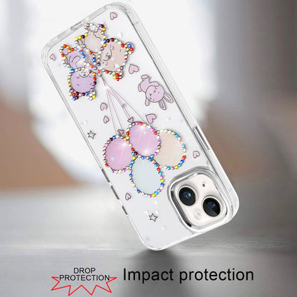 For iPhone 15 (6.1") Butterfly Resin Epoxy Diamond Design Metal Edged Hybrid Shockproof Heavy Duty Drop Protection Case Cover