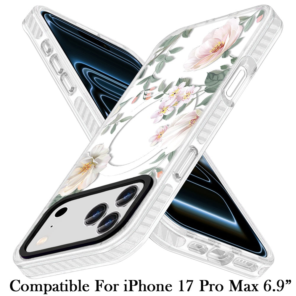 For Apple iPhone 17 Pro Max Magnetic Hybrid Stylish Design IMD Pattern, Compatible with MagSafe, Slim TPU Case Cover