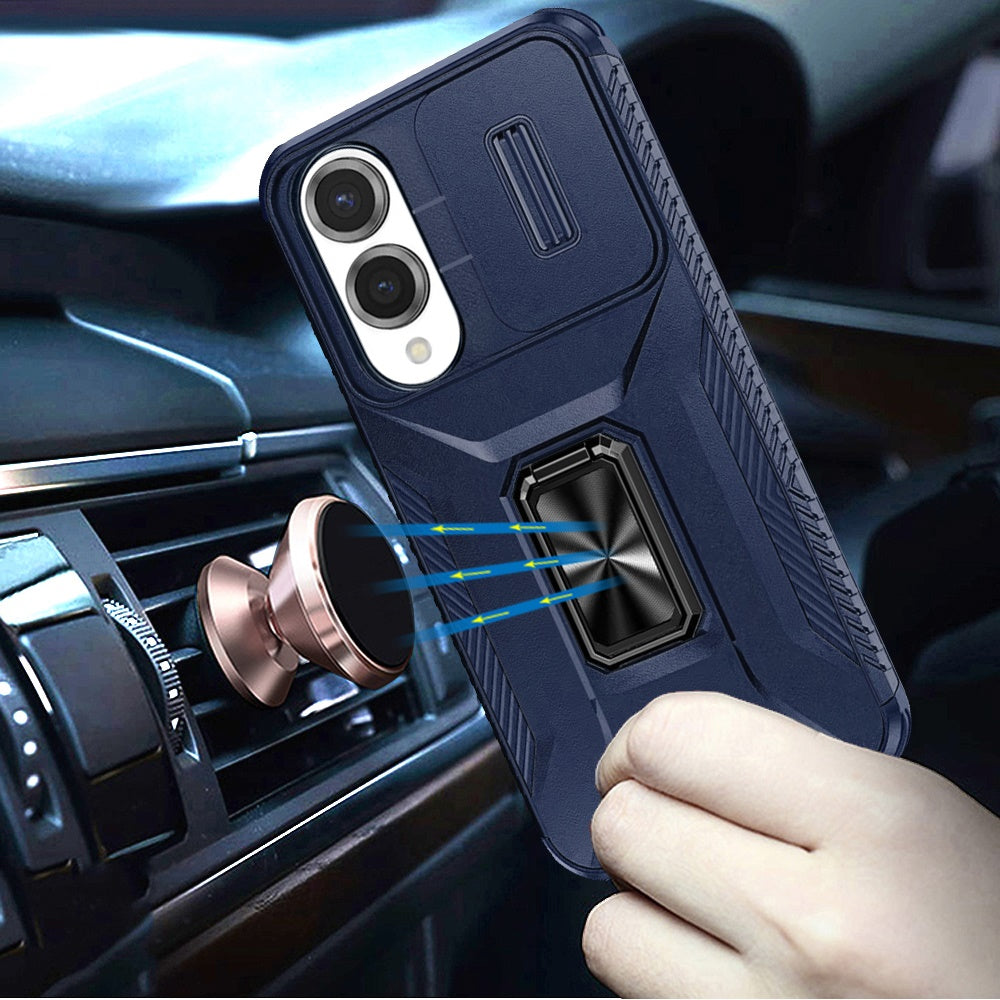 For Samsung Galaxy S25 EDGE Case, Camera Cover with Magnetic Rotation Ring Stand, Military Grade Hybrid Hard TPU Shockproof Case Cover