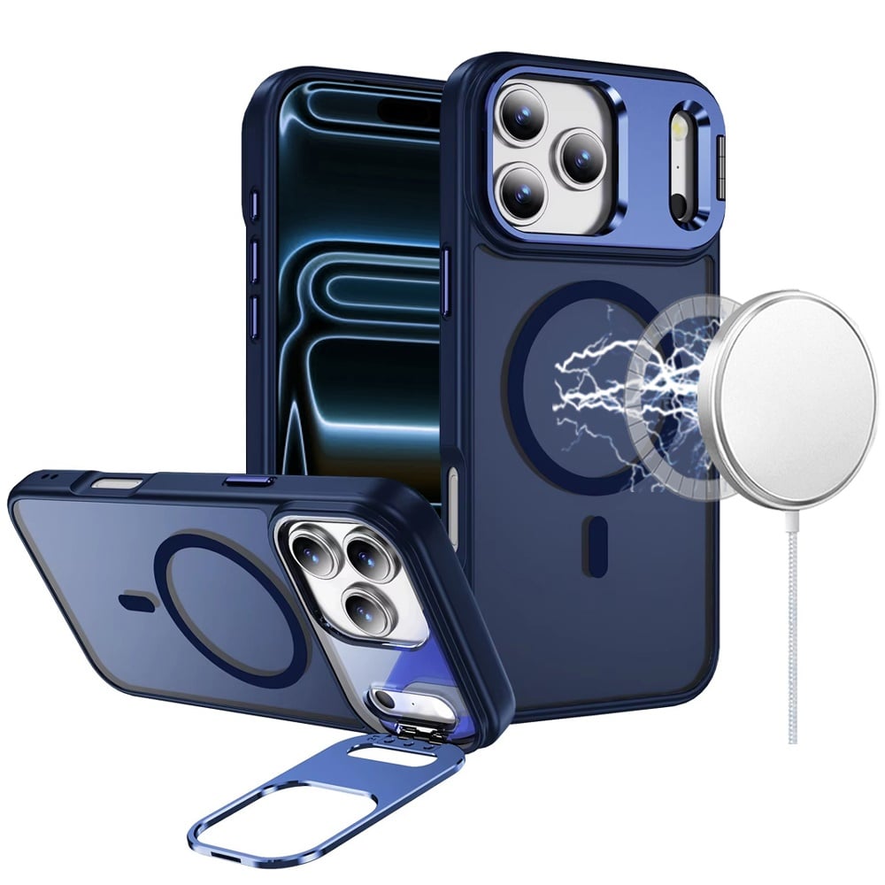 For Apple iPhone 17 Pro (6.3") Heavy Duty Metallic Hybrid Tough TPU with Camera Ring Stand, MagSafe Compatible, Rugged Drop Protection Case Cover