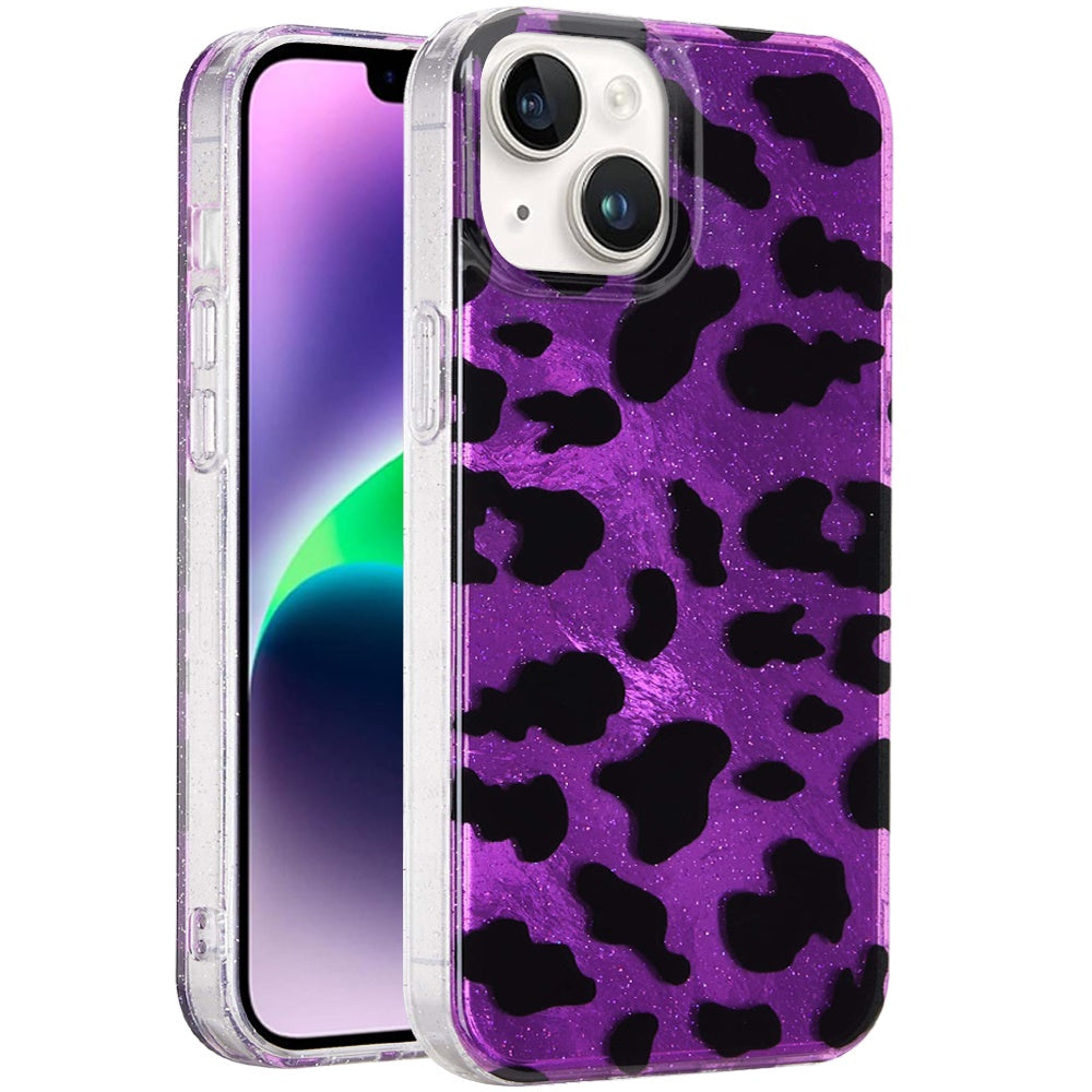 For Apple iPhone 14 /13 Glitter Leopard, Fashion Design Animal Skin Print Slim IMD TPU Dual Layer Shockproof Protective Case Cover