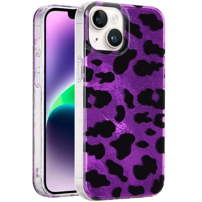 For Apple iPhone 14 /13 Glitter Leopard, Fashion Design Animal Skin Print Slim IMD TPU Dual Layer Shockproof Protective Case Cover