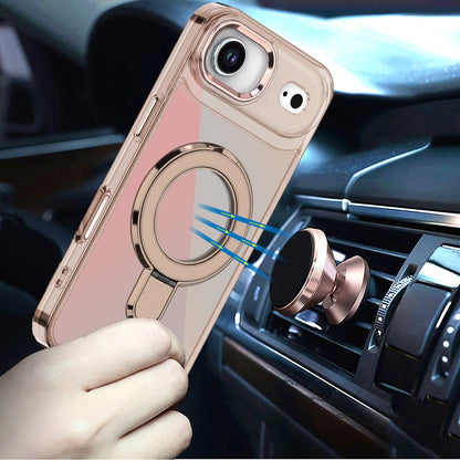 For Apple iPhone 17 AIR Chrome Hybrid with Rotating Magnetic Circle Ring Stand, Slim Shockproof Hybrid Case Cover
