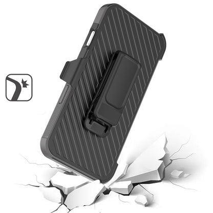 For Apple iPhone 16 Pro Max (6.9") Combo Hybrid lined with Belt Clip Holster Armor Shockproof Rugged Textured 2in1 Non Slip Tough Case Cover Black / Gray